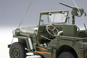 WILLYS JEEP 1943 С ПРИЦЕПОМ (АКСЕССУАРЫ В КОМЛЕКТЕ: ПУЛЕМЕТ, ЯЩИК ЗИП, БОЧКА, РАДИОСТАНЦИЯ) ХАКИ — фото 3