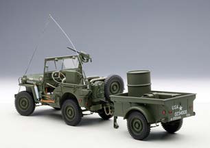 WILLYS JEEP 1943 С ПРИЦЕПОМ (АКСЕССУАРЫ В КОМЛЕКТЕ: ПУЛЕМЕТ, ЯЩИК ЗИП, БОЧКА, РАДИОСТАНЦИЯ) ХАКИ — фото 12
