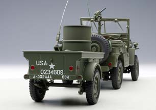WILLYS JEEP 1943 С ПРИЦЕПОМ (АКСЕССУАРЫ В КОМЛЕКТЕ: ПУЛЕМЕТ, ЯЩИК ЗИП, БОЧКА, РАДИОСТАНЦИЯ) ХАКИ — фото 13