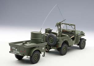 WILLYS JEEP 1943 С ПРИЦЕПОМ (АКСЕССУАРЫ В КОМЛЕКТЕ: ПУЛЕМЕТ, ЯЩИК ЗИП, БОЧКА, РАДИОСТАНЦИЯ) ХАКИ — фото 14