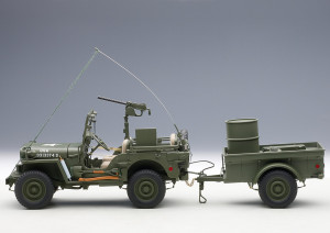 WILLYS JEEP 1943 С ПРИЦЕПОМ (АКСЕССУАРЫ В КОМЛЕКТЕ: ПУЛЕМЕТ, ЯЩИК ЗИП, БОЧКА, РАДИОСТАНЦИЯ) ХАКИ — фото 15