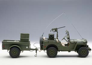 WILLYS JEEP 1943 С ПРИЦЕПОМ (АКСЕССУАРЫ В КОМЛЕКТЕ: ПУЛЕМЕТ, ЯЩИК ЗИП, БОЧКА, РАДИОСТАНЦИЯ) ХАКИ — фото 16