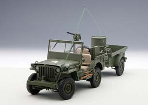 WILLYS JEEP 1943 С ПРИЦЕПОМ (АКСЕССУАРЫ В КОМЛЕКТЕ: ПУЛЕМЕТ, ЯЩИК ЗИП, БОЧКА, РАДИОСТАНЦИЯ) ХАКИ — фото 9