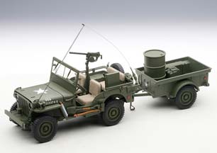 WILLYS JEEP 1943 С ПРИЦЕПОМ (АКСЕССУАРЫ В КОМЛЕКТЕ: ПУЛЕМЕТ, ЯЩИК ЗИП, БОЧКА, РАДИОСТАНЦИЯ) ХАКИ — фото 11