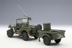 WILLYS JEEP 1943 С ПРИЦЕПОМ (АКСЕССУАРЫ В КОМЛЕКТЕ: ПУЛЕМЕТ, ЯЩИК ЗИП, БОЧКА, РАДИОСТАНЦИЯ) ХАКИ — фото 2
