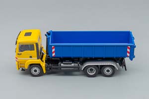 MAN TGS M EURO 6 MEILLER 3-ACHS ABROLLKIPPER, YELLOW / BLUE — фото 3