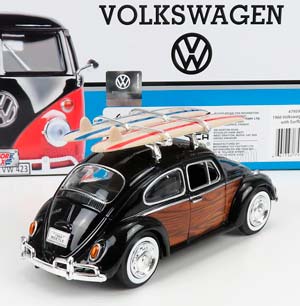 VW VOLKSWAGEN BEETLE WITH SURFBOARD 1968, BLACK WOOD — фото 2