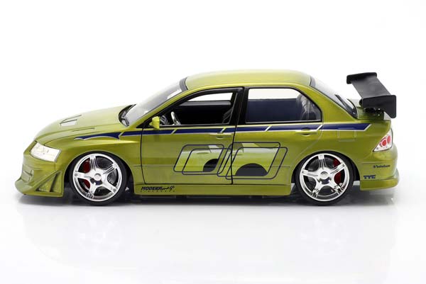 BRIAN'S MITSUBISHI LANCER EVO VII 2 FAST 2 FURIOUS (2003) GREEN JADA TOYS / БРИАН МИЦУБИСИ ЛАНСЕР ЭВО ВИИ 2 ФАСТ ФУРИОУС ЗЕЛЕНЫЙ ДЖАДА ТОЙС — фото 4