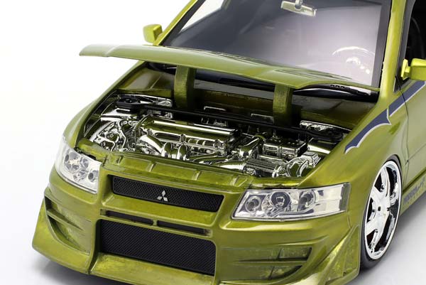 BRIAN'S MITSUBISHI LANCER EVO VII 2 FAST 2 FURIOUS (2003) GREEN JADA TOYS / БРИАН МИЦУБИСИ ЛАНСЕР ЭВО ВИИ 2 ФАСТ ФУРИОУС ЗЕЛЕНЫЙ ДЖАДА ТОЙС — фото 6