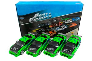 MITSUBISHI SET 4X ECLIPSE 1995 - PAUL WALKER - BRIAN O'CONNER - FAST & FURIOUS I (2001), GREEN BLUE