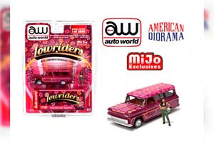 CHEVROLET SUBURBAN LOWRIDER WITH FIGURE 1965, PINK (ДЛИНА МОДЕЛИ 6-10 СМ)