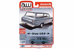 CHEVROLET II NOVA STATION WAGON 1963 SILVER BLUE POLY (ГОЛУБОЙ) (ДЛИНА МОДЕЛИ 6-10 СМ) — фото 3