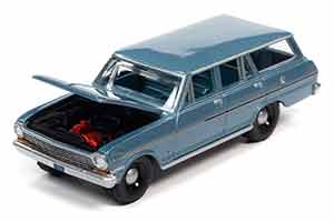 CHEVROLET II NOVA STATION WAGON 1963 SILVER BLUE POLY (ГОЛУБОЙ) (ДЛИНА МОДЕЛИ 6-10 СМ) — фото 2