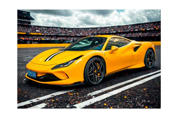 FERRARI F8 TRIBUTO GIALLO TRISTRATO WITH BLU AMERICA AND WHITE LIVERY / ФЕРРАРИ Ф8 ТРИБУТО ТРИСТРАТО АМЕРИКА ЛИВЕРИ 1:43 ЖЕЛТЫЙ — фото 1