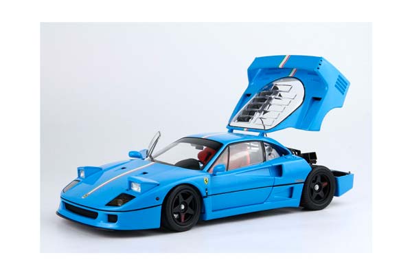 FERRARI F40 LIGHT BLUE WITH ITALIAN FLAG STRIPE AND BLACK RIMS BBR-KYOSHO / ФЕРРАРИ Ф40 ЛИГХТ ИТАЛИАН ФЛАГ ПОЛОСА ДИСКИ ББР-КИОСХО 1:18 ГОЛУБОЙ — фото 3