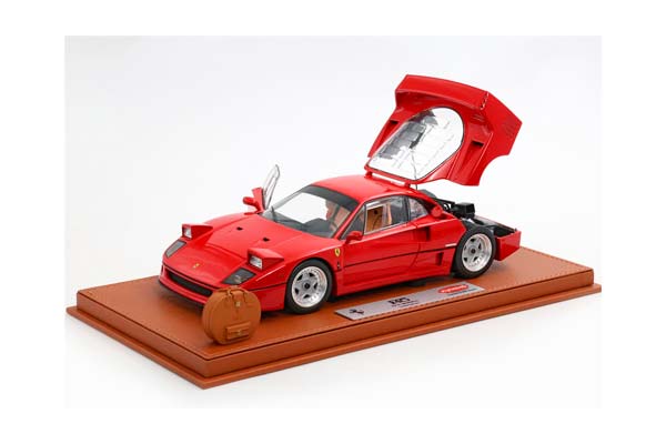 FERRARI F40 1987 ROSSO CORSA - MANSELL - FULL OPEN DIECAST WITH SCHEDONI BOOK AND SUITCASE MINIATURE / ФЕРРАРИ Ф40 1987 1:18 КРАСНЫЙ — фото 2