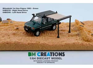 MITSUBISHI PAJERO I 1983 РУЛЬ СЛЕВА, ЗЕЛЕНЫЙ, С ДОПОЛНИТЕЛЬНЫМИ ДЕТАЛЯМИ (ДЛИНА МОДЕЛИ 6-10 СМ)