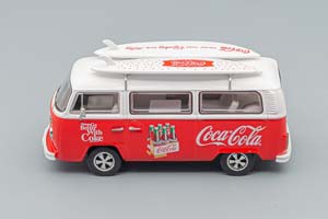 VW VOLKSWAGEN T1 MINIBUS COCA-COLA WITH SURFBOARD 1961, WHITE RED — фото 3
