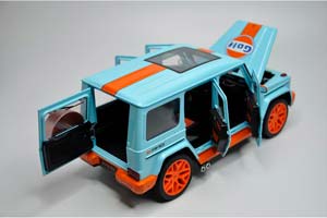 MERCEDES W463 G63 AMG G-CLASS 2017 GULF / МЕРСЕДЕС ГЕЛЕНДВАГЕН ГЕЛИК (ДЛИНА 28 СМ) СВЕТЯТСЯ ФАРЫ + ЗВУК (БЕЗ УПАКОВКИ - ТОЛЬКО МОДЕЛЬ) — фото 4