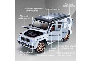 MERCEDES W463 G63 AMG G-CLASS 2017 WHITE / МЕРСЕДЕС ГЕЛЕНДВАГЕН ГЕЛИК БЕЛЫЙ (ДЛИНА 28 СМ) СВЕТЯТСЯ ФАРЫ + ЗВУК (БЕЗ УПАКОВКИ) — фото 2
