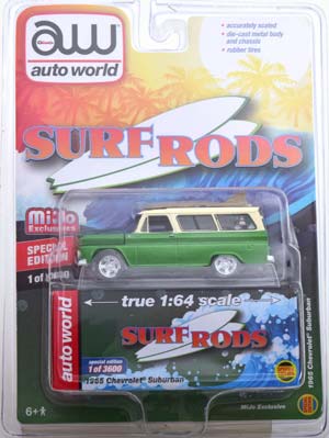 CHEVROLET SUBURBAN SURF RODS 1965 GREENMETALLIC CREME (ДЛИНА МОДЕЛИ 6-10 СМ)