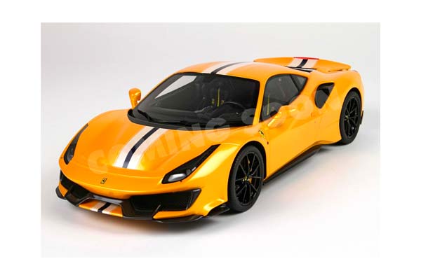 FERRARI 488 PISTA - METAL DIECAST - FULL OPEN GIALLO TRISTRATO WITH STRIPE SILVER/BLUE - POLYFOAM PACK / ФЕРРАРИ 488 ПИСТА 1:18 ЖЕЛТЫЙ