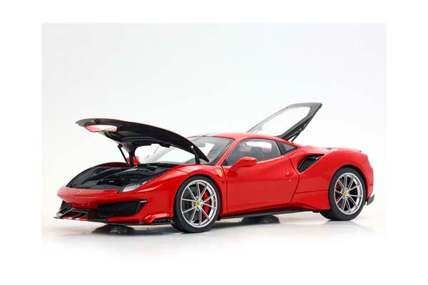 FERRARI 488 PISTA - METAL DIECAST - FULL OPEN ROSSO CORSA WITH STRIPE - LUXURY PACK - BASE AND CASE INCLUDED / ФЕРРАРИ 488 ПИСТА 1:18 КРАСНЫЙ — фото 3