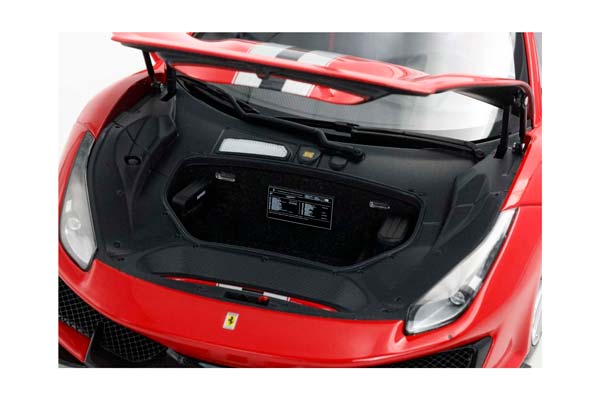 FERRARI 488 PISTA - METAL DIECAST - FULL OPEN ROSSO CORSA WITH STRIPE - LUXURY PACK - BASE AND CASE INCLUDED / ФЕРРАРИ 488 ПИСТА 1:18 КРАСНЫЙ — фото 5