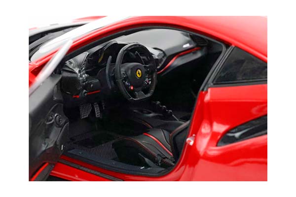 FERRARI 488 PISTA - METAL DIECAST - FULL OPEN ROSSO CORSA WITH STRIPE - LUXURY PACK - BASE AND CASE INCLUDED / ФЕРРАРИ 488 ПИСТА 1:18 КРАСНЫЙ — фото 7