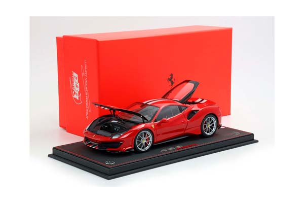 FERRARI 488 PISTA - METAL DIECAST - FULL OPEN ROSSO CORSA WITH STRIPE - LUXURY PACK - BASE AND CASE INCLUDED / ФЕРРАРИ 488 ПИСТА 1:18 КРАСНЫЙ — фото 9