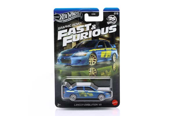 MITSUBISHI LANCER EVO VII FAST & FURIOUS GRAPHIC REMIX BLUE WITH DECOR / МИЦУБИСИ ЛАНСЕР ЭВО VII ИЗ ФИЛЬМА «ФОРСАЖ», СИНЯЯ ВЕРСИЯ С ОБНОВЛЕННОЙ ГРАФИКОЙ