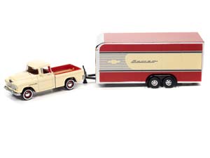 CHEVROLET CAMEO 1955 ПИКАП С ЗАКРЫТЫМ ПРИЦЕПОМ БЕЛЫЙ С КРАСНЫМ (ДЛИНА МОДЕЛИ 6-10 СМ) — фото 3