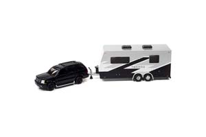 CADILLAC ESCALADE (2005) WITH CAMPER TRAILER, BLACK (ДЛИНА МОДЕЛИ 6-10 СМ)