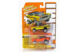 PLYMOUTH SET 2X DRAGSTER ROAD RUNNER (1970) + DODGE CHARGER R/T (1969), YELLOW BLACK ORANGE