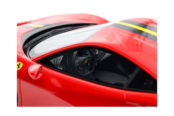 FERRARI 488 PISTA ROSSO CORSA WITH CARBON WHEELS AND YELLOW STRIPE / ФЕРРАРИ 488 ПИСТА КАРБОН КОЛЕСА ПОЛОСА 1:18 КРАСНЫЙ — фото 9