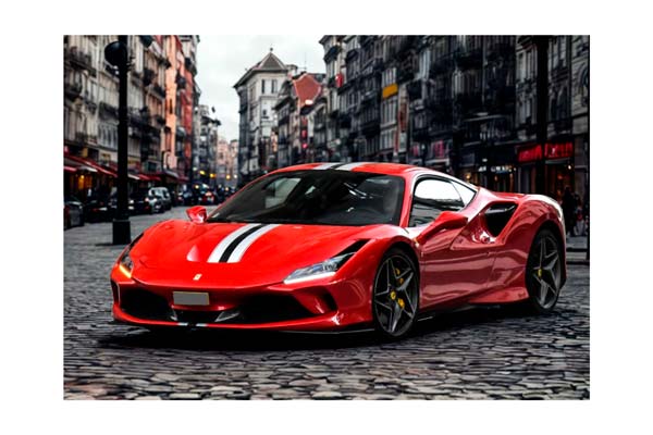 FERRARI F8 TRIBUTO ROSSO CORSA WITH ARGENTO NURBURGRING AND BLACK STRIPE / ФЕРРАРИ Ф8 ТРИБУТО НУРБУРГРИНГ ПОЛОСА 1:18 КРАСНЫЙ — фото 1