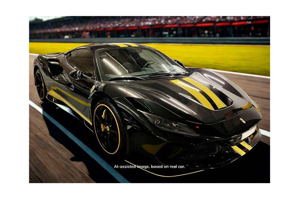 FERRARI F8 TRIBUTO NERO DAYTONA METALLIC WITH YELLOW STRIPES / ФЕРРАРИ Ф8 ТРИБУТО ДАЙТОНА МЕТАЛЛИК ПОЛОСЫ 1:18 ЖЕЛТЫЙ