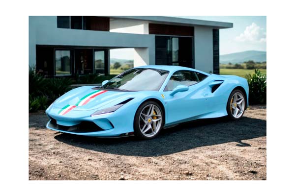 FERRARI F8 TRIBUTO AZZURRO LA PLATA WITH ITALIAN STRIPE / ФЕРРАРИ Ф8 ТРИБУТО ЛА ПЛАТА ИТАЛИАН ПОЛОСА 1:18 ГОЛУБОЙ