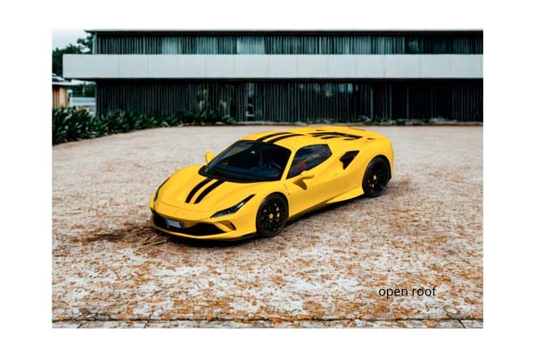 FERRARI F8 TRIBUTO SPIDER GIALLO MODENA WITH BLACK STRIPES / ФЕРРАРИ Ф8 ТРИБУТО СПАЙДЕР ПОЛОСЫ 1:18 ЖЕЛТЫЙ