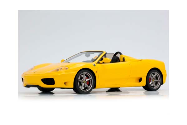 FERRARI 360 MODENA SPIDER AUTOMATIC GEAR GIALLO MODENA - BLACK - ITALIAN STRIPE - CHALLENGE BACK GRID / ФЕРРАРИ 360 СПАЙДЕР АВТОМАТ 1:18 ЖЕЛТЫЙ — фото 3