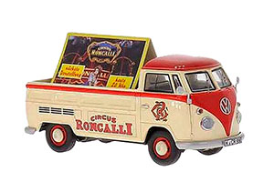 VW VOLKSWAGEN T1 FLATBED PLATFORM TRAILER CIRCUS RONCALLI WITH WERBEAUFSTELLER