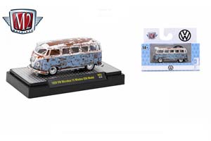 VW VOLKSWAGEN MICROBUS 15 WINDOW (1958), LIGHT BLUE AND WHITE (RUSTED)