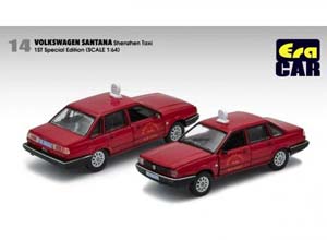 VW VOLKSWAGEN SANTANA ТАКСИ ШЭНЬЧЖЭНЬ, КРАСНЫЙ (ДЛИНА МОДЕЛИ 6-10 СМ) — фото 1