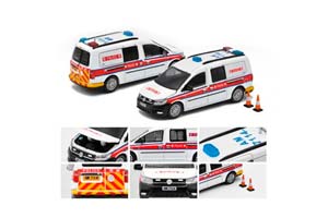 VW VOLKSWAGEN CADDY MAXI H.K. POLICE AM7114, WHITE/RED (ДЛИНА МОДЕЛИ 6-10 СМ)
