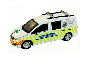 VW VOLKSWAGEN CADDY MAXI *CHUN WO* PATROL CAR, WHITE/YELLOW (ДЛИНА МОДЕЛИ 6-10 СМ)