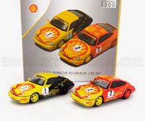 PORSCHE SET 2X 911 964 #1 CARRERA CUP SHELL PIRELLI 1991 W.KAUFMANN + N 2 CARRERA CUP SHELL TROPHY (1991), YELLOW RED BLACK (ДЛИНА МОДЕЛИ 6-10 СМ)