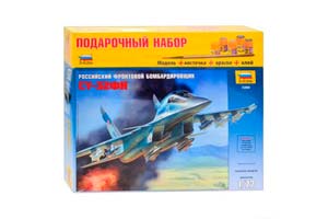 MODEL KIT RUSSIAN FRONT BOMBER SU-32FN WITH ADHESIVE BRUSH AND PAINTS | РОССИЙСКИЙ ФРОНТОВОЙ БОМБАРДИРОВЩИК СУ-32ФН С КЛЕЕМ КИСТОЧКОЙ И КРАСКАМИ 